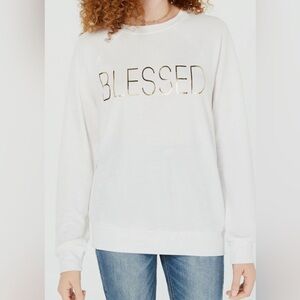 Rebellious One Juniors' White Crew Neck Blessed Graphic Print